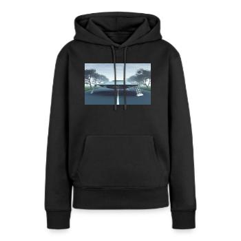 Fliegende Untertasse auf einer Landstraße - Frauen Premium Bio Hoodie - Schwarz - Vorne - Julia (174cm)