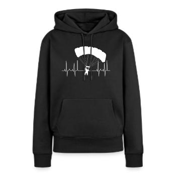 Cardiogramme Parapente Blanc - Sweat à capuche Premium bio Femme - noir - Devant - Julia (174cm)