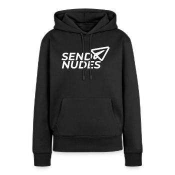 Envoyer nudes - Sweat à capuche Premium bio Femme - noir - Devant - Julia (174cm)