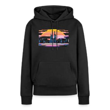 Paysage futuriste - Sweat à capuche Premium bio Femme - noir - Devant - Julia (174cm)