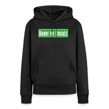 Bauer im Einsatz - Frauen Premium Bio Hoodie - Schwarz - Vorne - Julia (174cm)