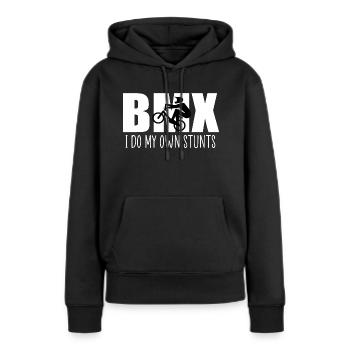 bmx je fais mes propres cascades - Sweat à capuche Premium bio Femme - noir - Devant - Julia (174cm)