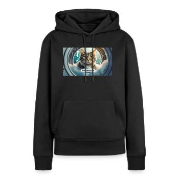 Jeu de mots ambigu sur l’expression allemande – Katzenwäsche - Sweat à capuche Premium bio Femme - noir - Devant - Julia (174cm)