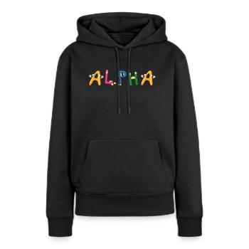 Alpha - Frauen Premium Bio Hoodie - Schwarz - Vorne - Julia (174cm)