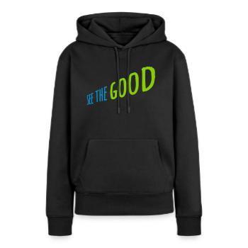 voir la bonne citation - Sweat à capuche Premium bio Femme - noir - Devant - Julia (174cm)
