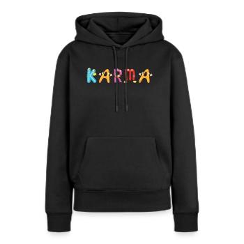 Karma - Frauen Premium Bio Hoodie - Schwarz - Vorne - Julia (174cm)