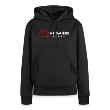 Infirmière +++++ passionnées vocation - Sweat à capuche Premium bio Femme - noir - Devant - Julia (174cm)