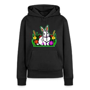 Bunter Hase mit Blumen - Frauen Premium Bio Hoodie - Schwarz - Vorne - Julia (174cm)