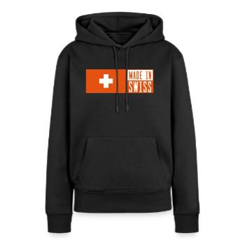 made in swiss - Frauen Premium Bio Hoodie - Schwarz - Vorne - Julia (174cm)