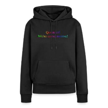 Queer Up - Sweat à capuche Premium bio Femme - noir - Devant - Julia (174cm)