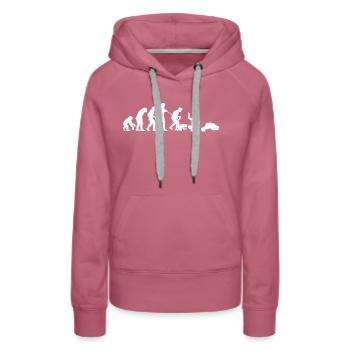 Evolution – Saufen / Party (weisser Druck) - Frauen Premium Bio Hoodie - Malve - Vorne - Isabella (175cm)