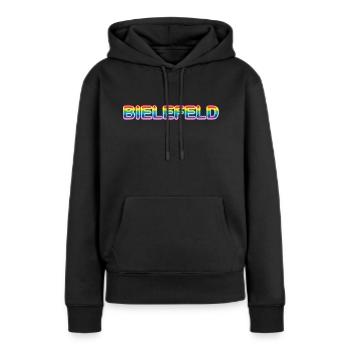 Bielefeld LGBT CSD - Frauen Premium Bio Hoodie - Schwarz - Vorne - Julia (174cm)