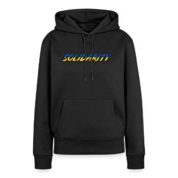 Solidarité ukraine - Sweat à capuche Premium bio Femme - noir - Devant - Julia (174cm)