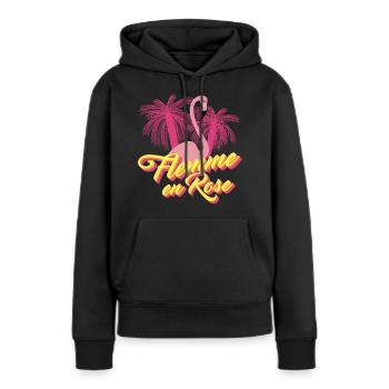 Flemme en Rose, Flamant Rose - Jeu de mots Humour - Sweat à capuche Premium bio Femme - noir - Devant - Julia (174cm)