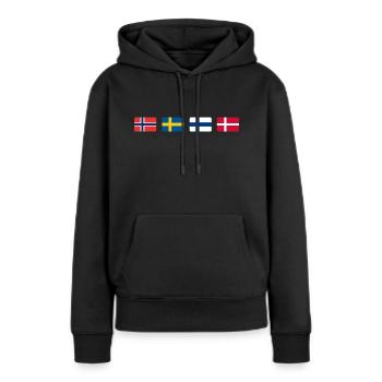 Drapeaux scandinaves - Sweat à capuche Premium bio Femme - noir - Devant - Julia (174cm)