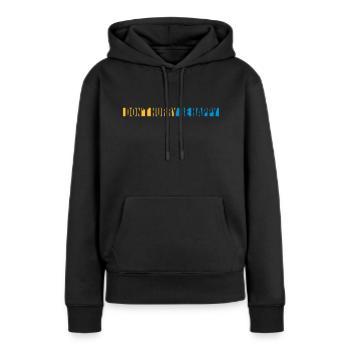 dont hurry be happy - Frauen Premium Bio Hoodie - Schwarz - Vorne - Julia (174cm)