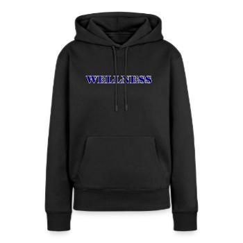 Eleganter Wellness Schriftzug - Frauen Premium Bio Hoodie - Schwarz - Vorne - Julia (174cm)
