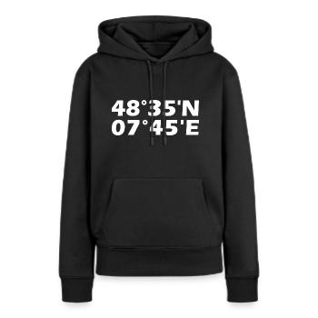 Coordonnées de Strasbourg - Sweat à capuche Premium bio Femme - noir - Devant - Julia (174cm)