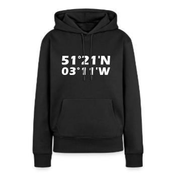 Coordonnées de Cardiff - Sweat à capuche Premium bio Femme - noir - Devant - Julia (174cm)