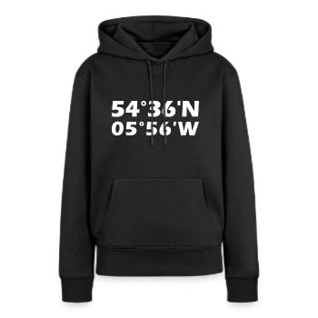 Coordonnées de Belfast - Sweat à capuche Premium bio Femme - noir - Devant - Julia (174cm)