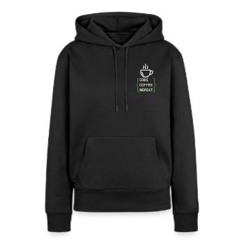 Code Coffee Repeat – Conception IT pour développeurs - Sweat à capuche Premium bio Femme - noir - Devant - Julia (174cm)