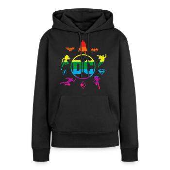Justice League DC Superhelden Regenbogen Logos - Frauen Premium Bio Hoodie - Schwarz - Vorne - Julia (174cm)