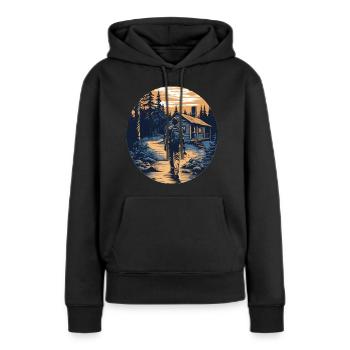Wandern, Camping, Hiking, Wanderer, Geschenk - Frauen Premium Bio Hoodie - Schwarz - Vorne - Julia (174cm)
