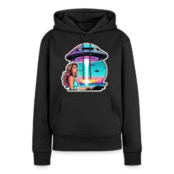 Woman is shocked by appearance of UFO. - Women’s Premium Organic Hoodie - black - Front - Julia (174cm)