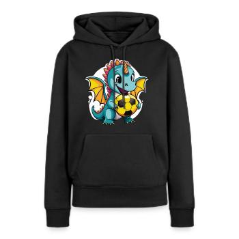 01 Baby Drache mit Fußball lustig Kinderbild - Frauen Premium Bio Hoodie - Schwarz - Vorne - Julia (174cm)