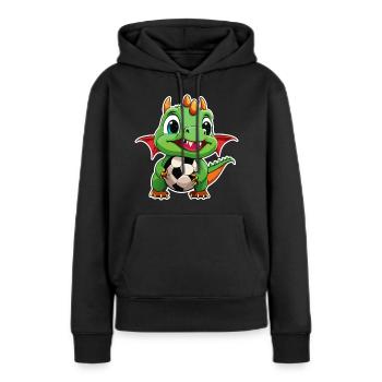 02 Baby Drache mit Fussball Kinderbild lustig - Frauen Premium Bio Hoodie - Schwarz - Vorne - Julia (174cm)