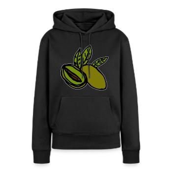 Olives Méditerranée - Sweat à capuche Premium bio Femme - noir - Devant - Julia (174cm)