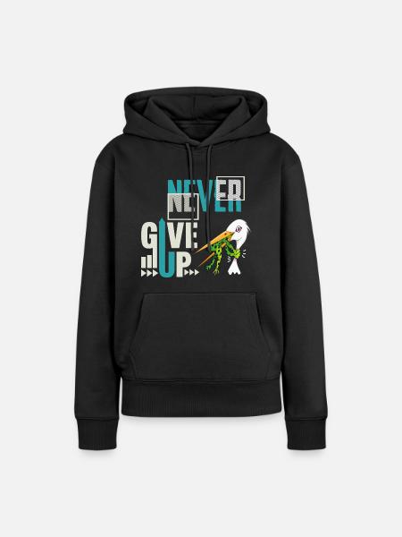 Never Give Up 🐸 Niemals aufgeben Frosch vs Storch - Frauen Premium Bio Hoodie - Schwarz