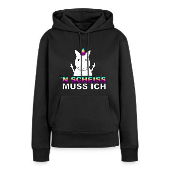 Einhorn N Scheiss muss ich. - Frauen Premium Bio Hoodie - Schwarz - Vorne - Julia (174cm)