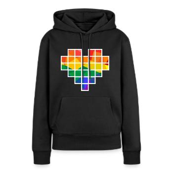 Regenbogen Polygon Pixel Herz - Frauen Premium Bio Hoodie - Schwarz - Vorne - Julia (174cm)
