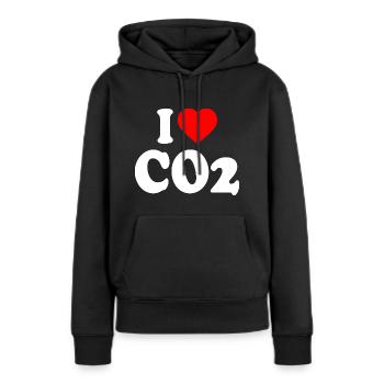I love co2 - Sweat à capuche Premium bio Femme - noir - Devant - Julia (174cm)