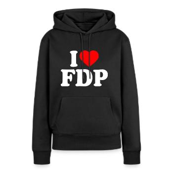 I love fdp - Frauen Premium Bio Hoodie - Schwarz - Vorne - Julia (174cm)