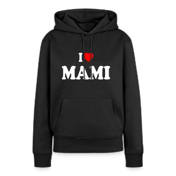 I love mami - Sweat à capuche Premium bio Femme - noir - Devant - Julia (174cm)