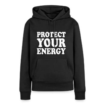 Protect your energy - Sweat à capuche Premium bio Femme - noir - Devant - Julia (174cm)