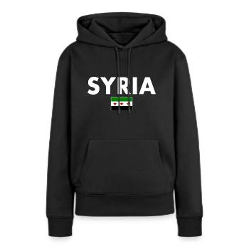 Syrie - Sweat à capuche Premium bio Femme - noir - Devant - Julia (174cm)