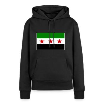 syrien - Frauen Premium Bio Hoodie - Schwarz - Vorne - Julia (174cm)