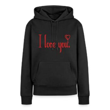 Je t’aime - Sweat à capuche Premium bio Femme - noir - Devant - Julia (174cm)