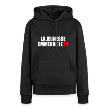 la jeunesse emmerde front national - Sweat à capuche Premium bio Femme - noir - Devant - Julia (174cm)