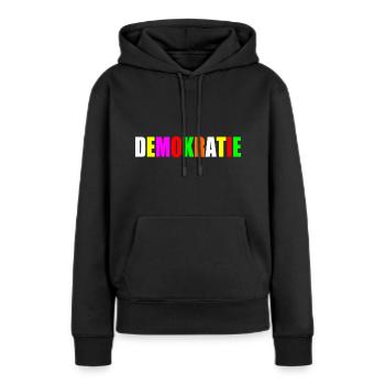 Démocratie - Sweat à capuche Premium bio Femme - noir - Devant - Julia (174cm)