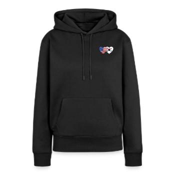 États-Unis, Corée du Sud, Drapeau Coeur - Sweat à capuche Premium bio Femme - noir - Devant - Julia (174cm)