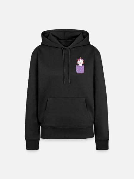 Einhorn in Brusttasche - Frauen Premium Bio Hoodie - Schwarz