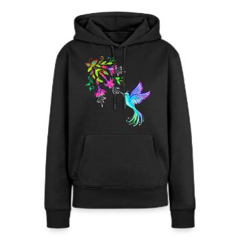 Colibri avec fleur fleurs oiseau nature plante animaux - Sweat à capuche Premium bio Femme - noir - Devant - Julia (174cm)