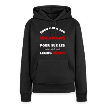 Dieu créa les Valaisans - Sweat à capuche Premium bio Femme - noir - Devant - Julia (174cm)
