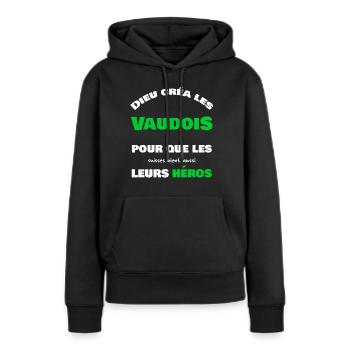 Dieu créa les Vaudois - Sweat à capuche Premium bio Femme - noir - Devant - Julia (174cm)