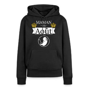 Maman en août. Future maman - Sweat à capuche Premium bio Femme - noir - Devant - Julia (174cm)
