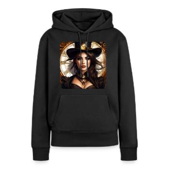 Sexy fille steampunk avec chapeau et montre - Sweat à capuche Premium bio Femme - noir - Devant - Julia (174cm)